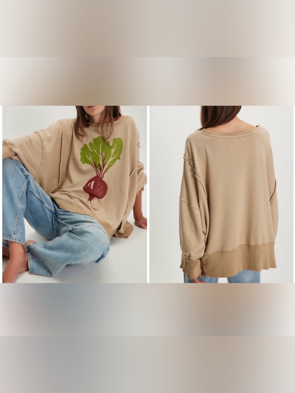 NWOT Free People We The Free Graphic Camden Pullover - radish combo - Small *IR*